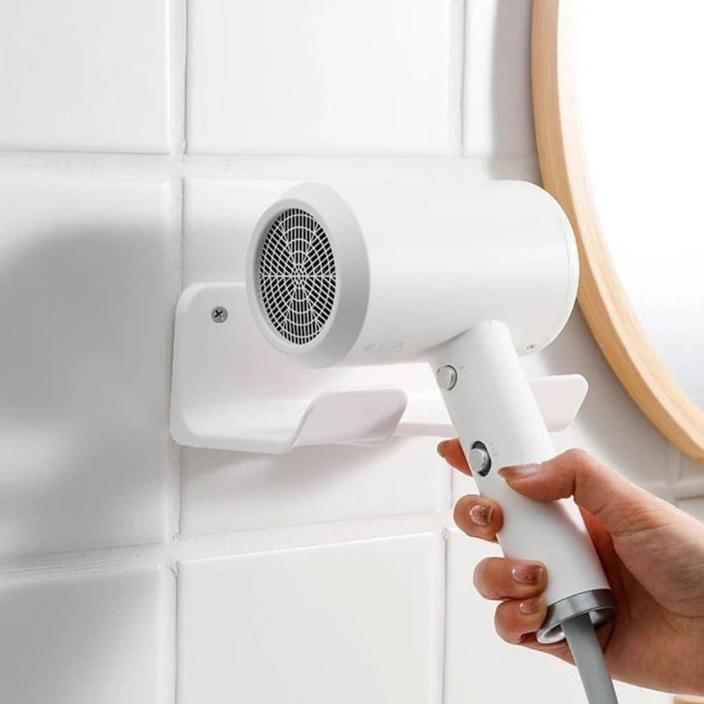 Suporte de Parede Secador de Cabelo Universal c/parafuso e bucha Transparente Preto Branco
