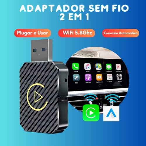 Adaptador Automático CarPlay Android Sem Fio 2 Em 1 Mini Box AI BT WiFi Para Com