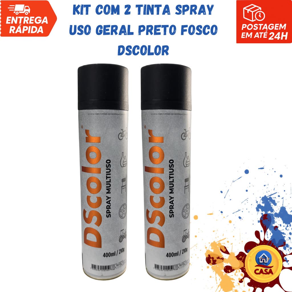 Tinta Spray Uso Geral Preto Fosco DSColor - Kit com 2 unidades