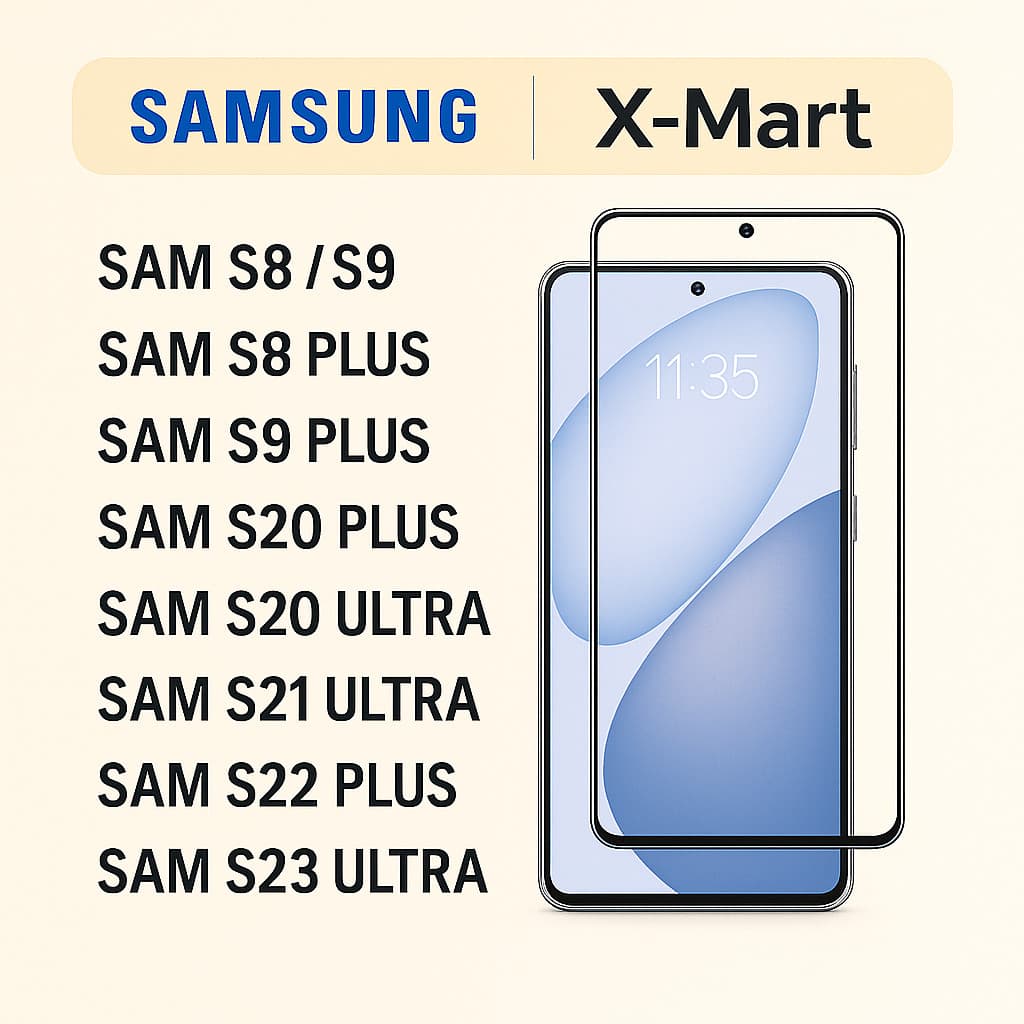 Película de Vidro 3D X-Mart para Samsung S8 / S9 / S20 / S21 / S22 / S23 – Cobertura Total HD 9H e Toque Suave
