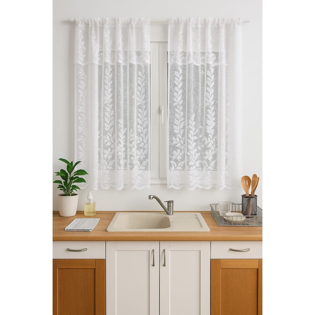 Cortina de Cozinha Janela De Renda 2,50m X 1,20m Branca