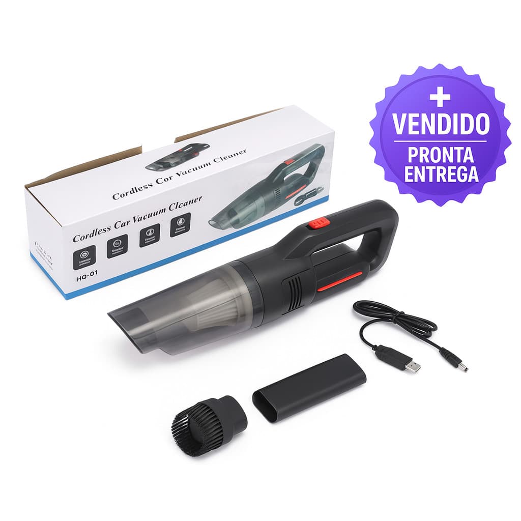 Aspirador Portátil Sem Fio Recarregável USB para Carro com Filtro Lavável e Bocais Especiais