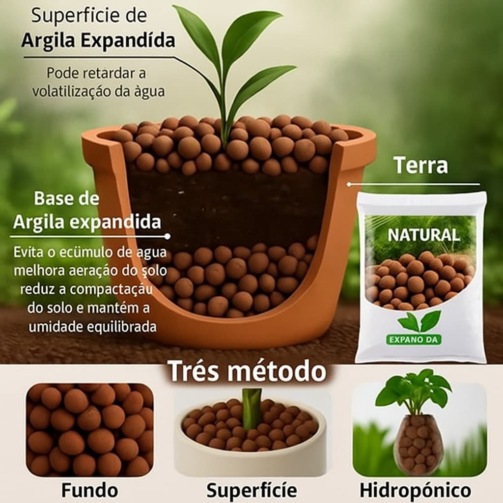 Argila Expandida Até 10L – Pedras Leves para Vasos, Drenagem, Hortas e Decoração