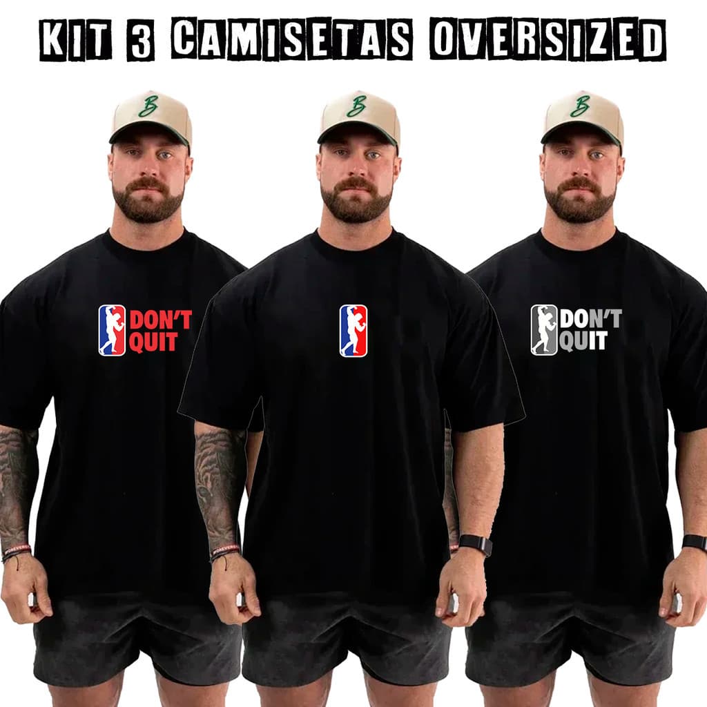 Kit com 3 Camisetas Camisas Oversized para Academia Poses Bodybuilder Treino Streetwear 100% Algodão