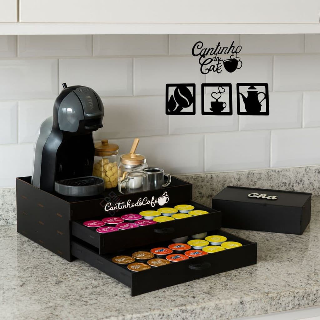 Kit Completo Bandeja Porta 48 Cápsulas + Caixa Chá Cantinho do Café E Organizador Sachê Chá Grande