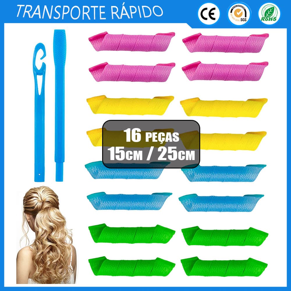 16 Rolinhos Bobs 15/25cm -  Ferro de ondular mágico Vara de ondular espiral sem calor
