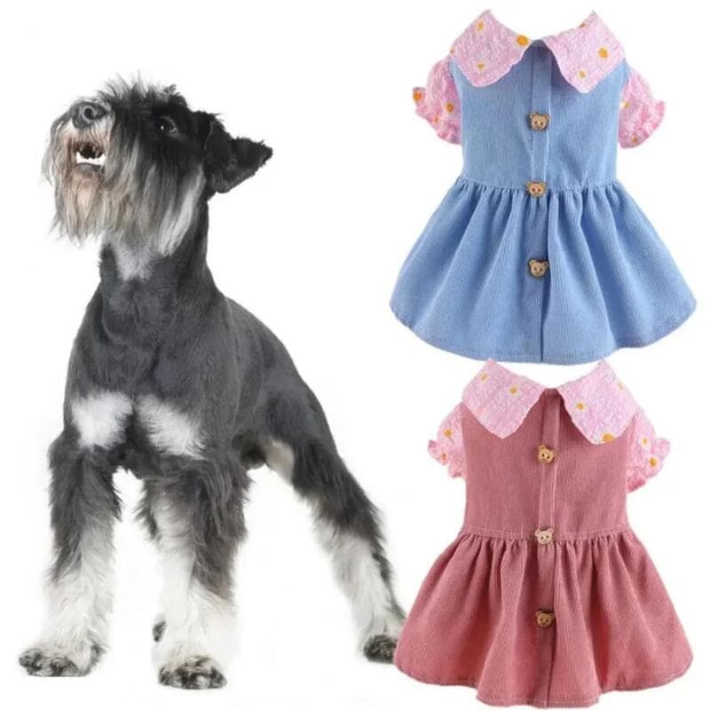Vestido Adorável de Princesa para Animais de Estimação com Botão de Urso Fofo, Macio, Confortável e Respirável para Gato