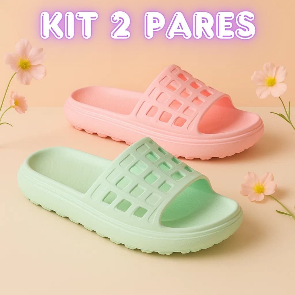Kit 2 Pares Chinelo Feminino Confortável e Antiderrapante Ideal para Piscina e Verão
