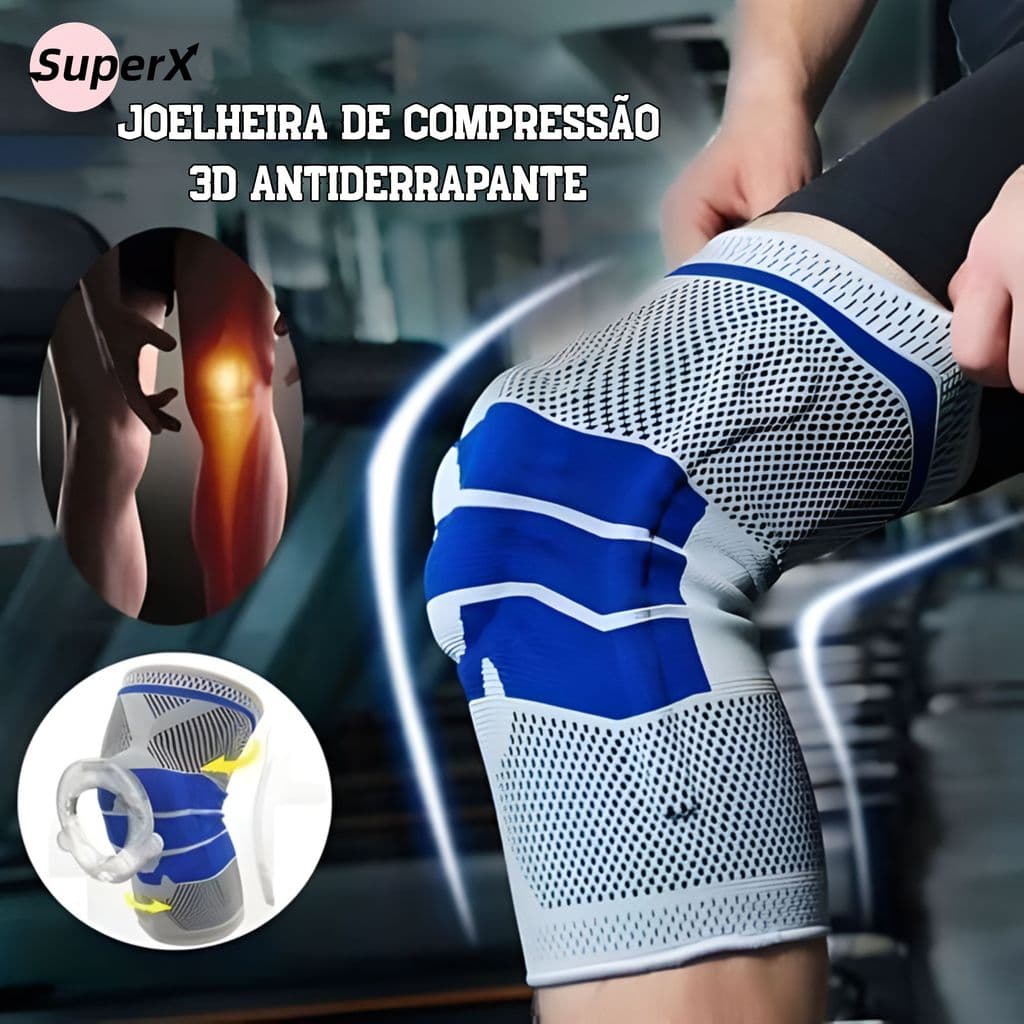Joelheira Compressão 3D Antiderrapante Suporte Ortopédico com Anel e Haste Flexível para Treino e Alívio da Dor