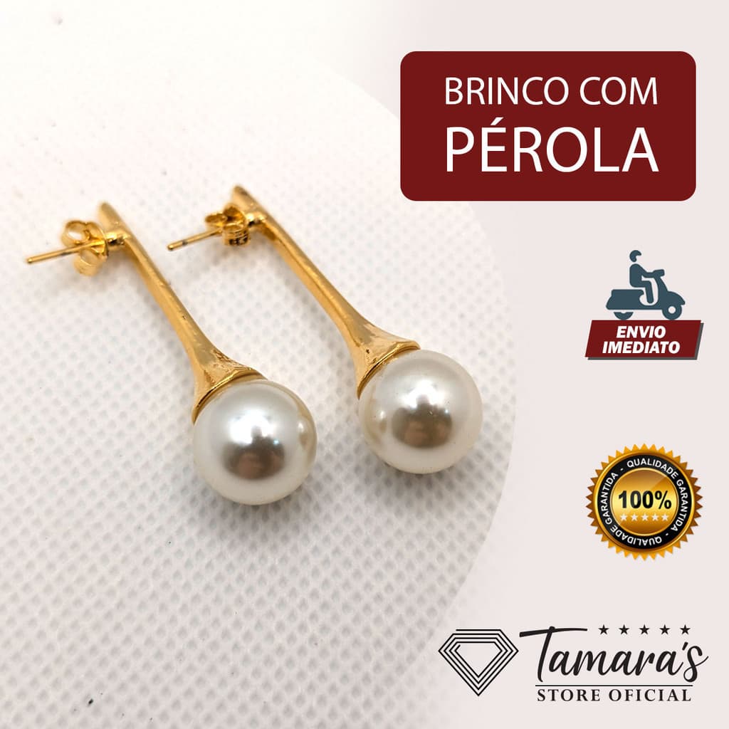 Brinco com Pérola Folhado Ouro - Elegância e Sofisticação