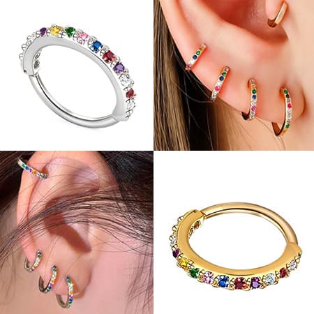 Piercing Nariz em Aço Inoxidável, Design Argola com Zircônias, Hypoalergênico