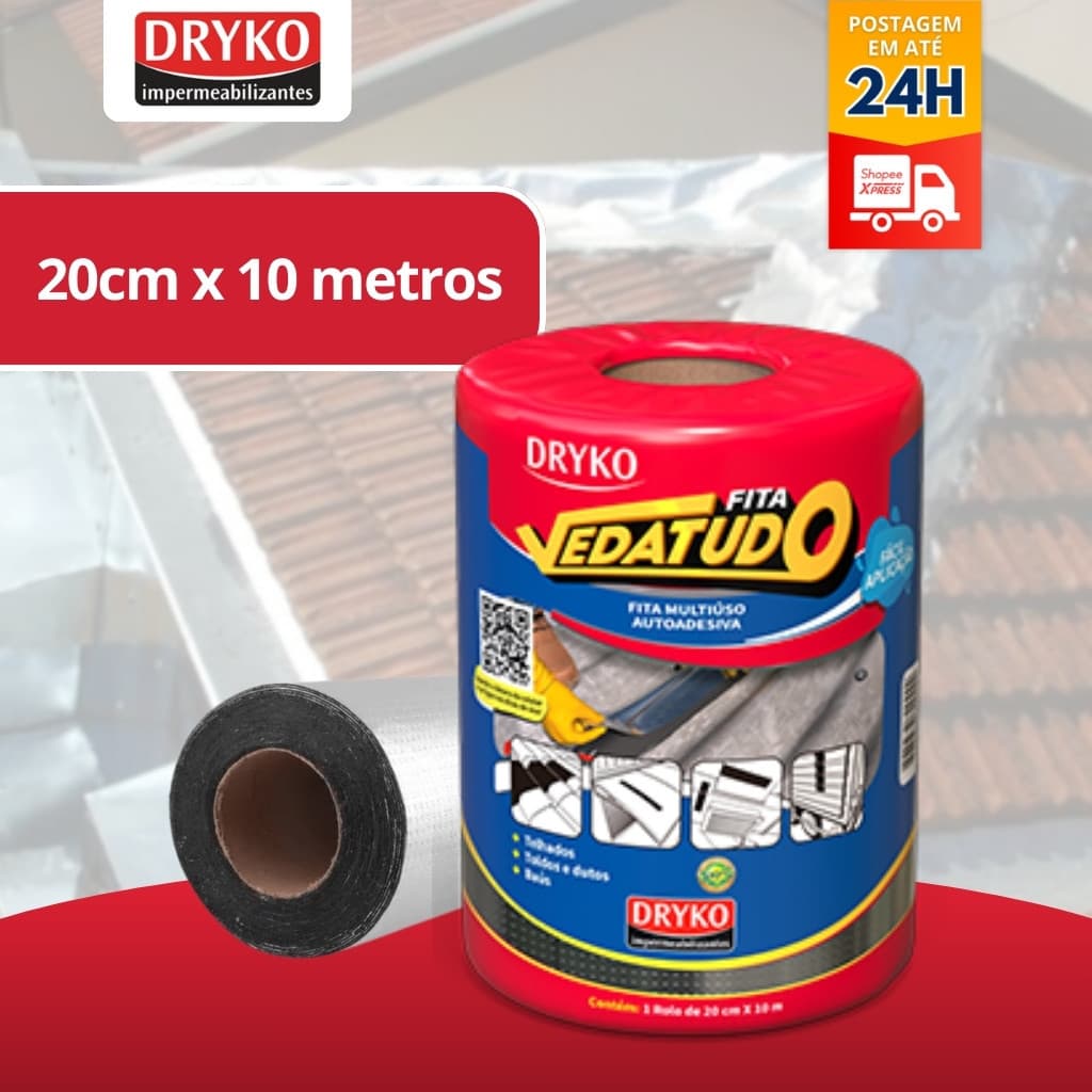 Fita Manta Asfáltica 20cm x 10m Aluminizada Multiuso Vedatudo - Dryko