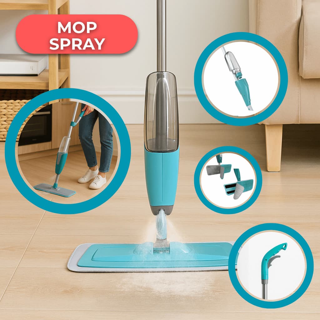 Kit Mop Spray Dispenser Com 3 Refil Rodo Profissional Limpeza Lava Seca Rápido Pano Microfibra Tippi