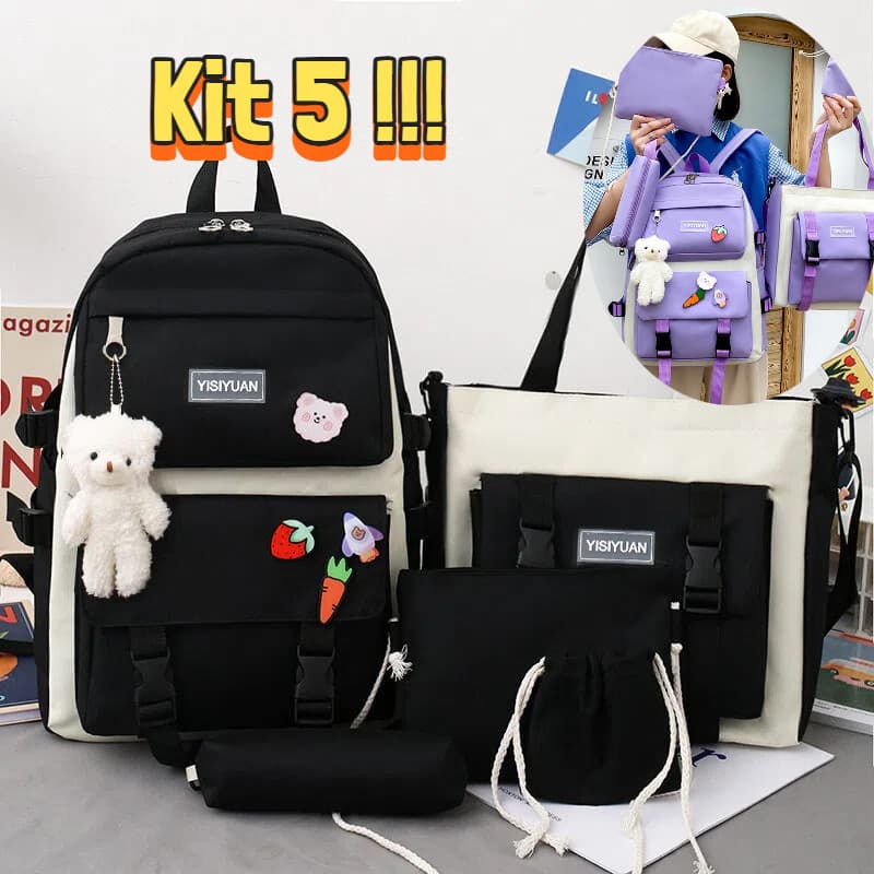 Kit 5 Bolsas Mochila Feminina de Nylon Estilo Coreano Grande Capacidade Ideal para o Dia a Dia