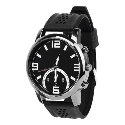 Relógio Masculino De Ponteiro Pulseira Preta De Borracha Casual