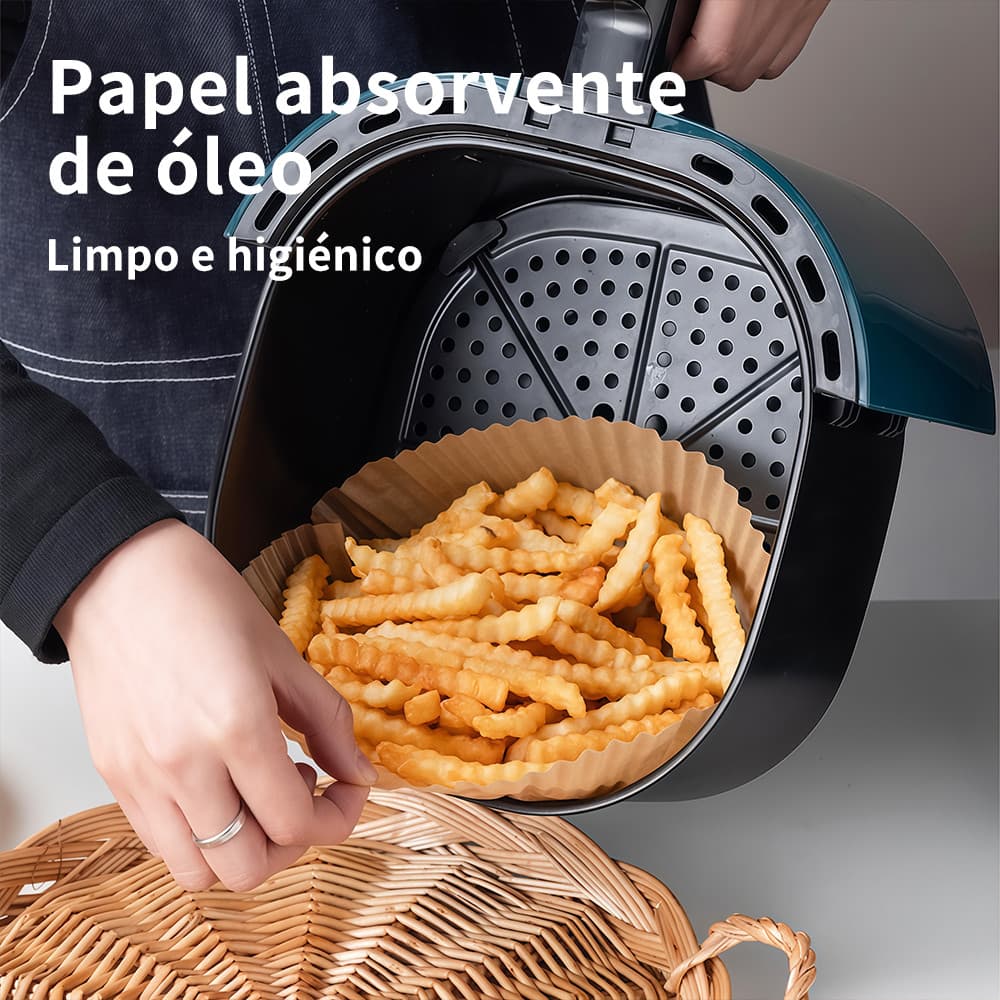 Papel Descartável Redondo Antiaderente para Air Fryer 50 Peças Tapete de Cozimento Perfeito para Assar Fritar e Assar
