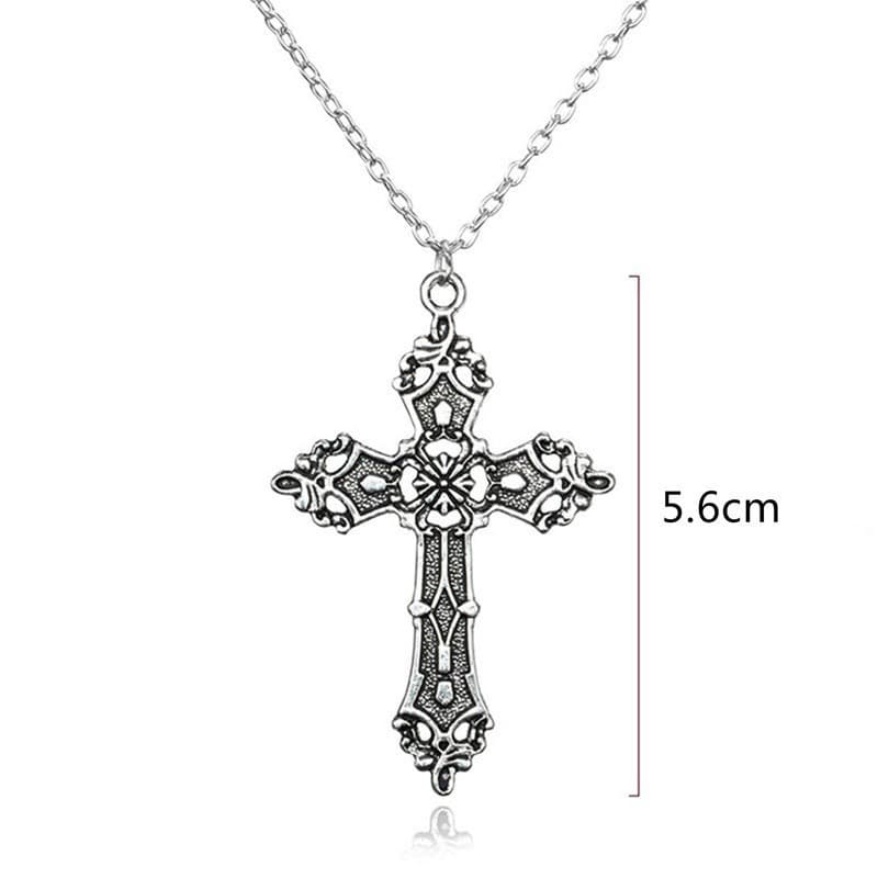 Colar Cruz Barroca Vintage Gótica Crucifixo Antigo Prata Envelhecida