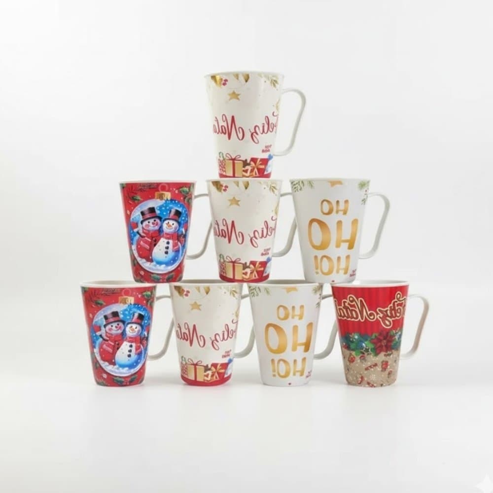 Kit Caneca Plástica Natalina 430ml – 8 Unidades, Copos Decorados de Natal, Temas Festivos