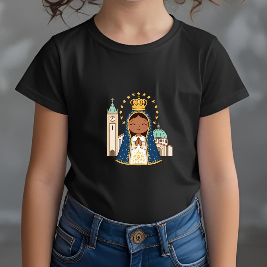 Camiseta Infantil Católica Padroeira Nossa Senhora Aparecida