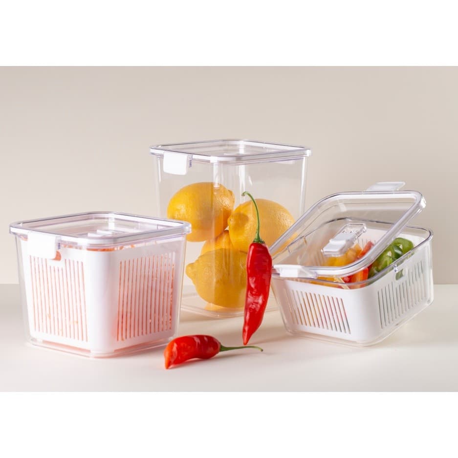 Kit 2 Potes Com Tampa Hermético Slim Organizador Alimentos Com Cesto Vários Tamanhos - Paramount
