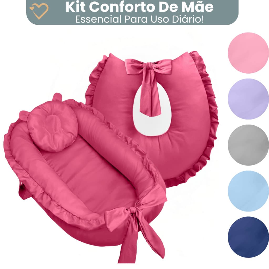 Kit Ninho Redutor De Berço Almofada Amamentação Menino Menina Liso