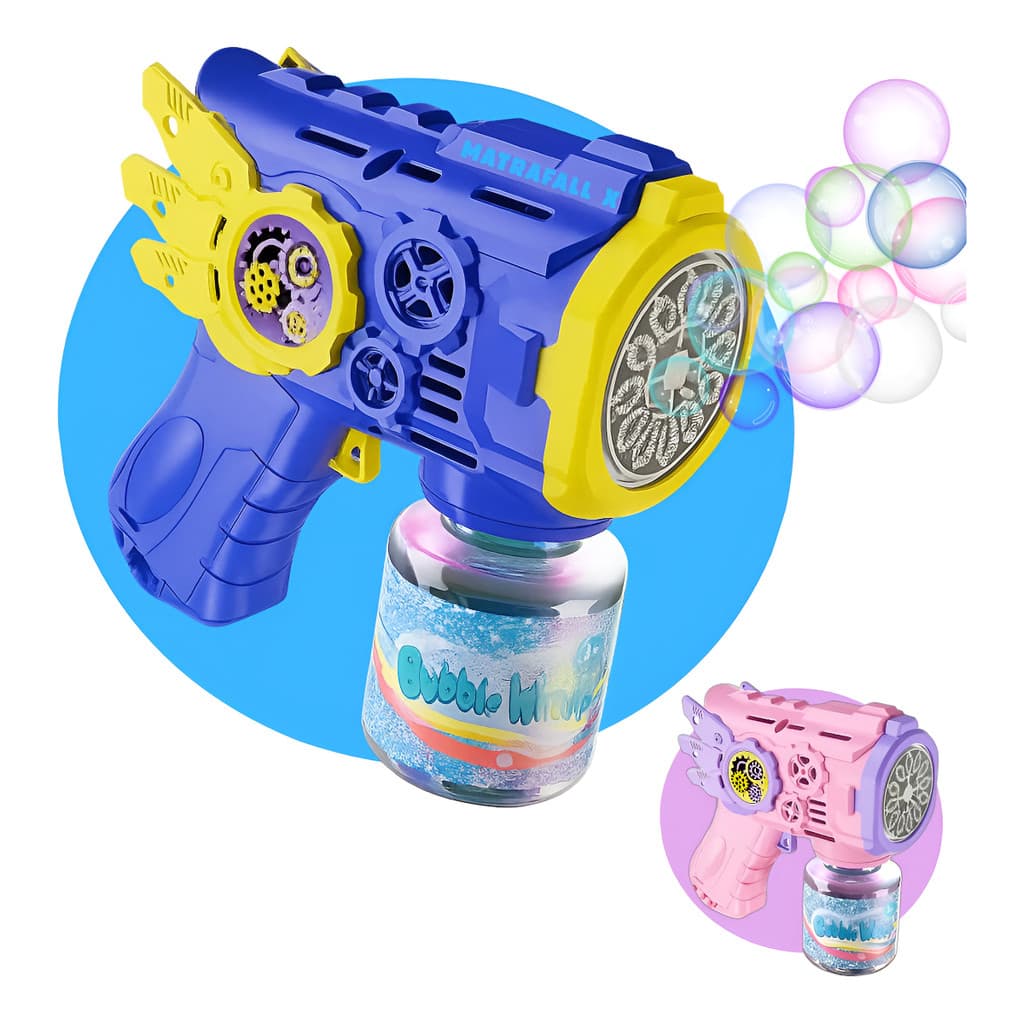 Brinquedo Maquina Bolha De Sabão Pistola Automática Cor Azul Luz