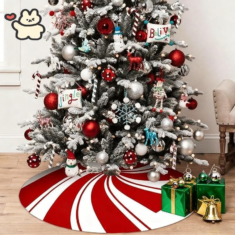 Saia De Árvore De Natal De 36 Polegadas Com Padrão Giratório Vermelho E Branco , Perfeita Para Decorações De Tapete Inve