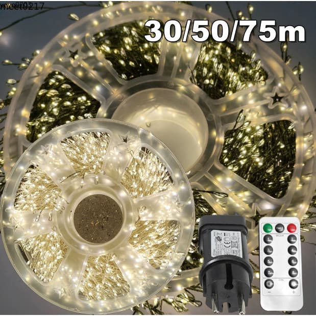 2026 Ano Novo 100m Luzes de Fada de Fogos de Artifício de Natal LED Plug-in com Controle Remoto de Fio Prateado para Dec