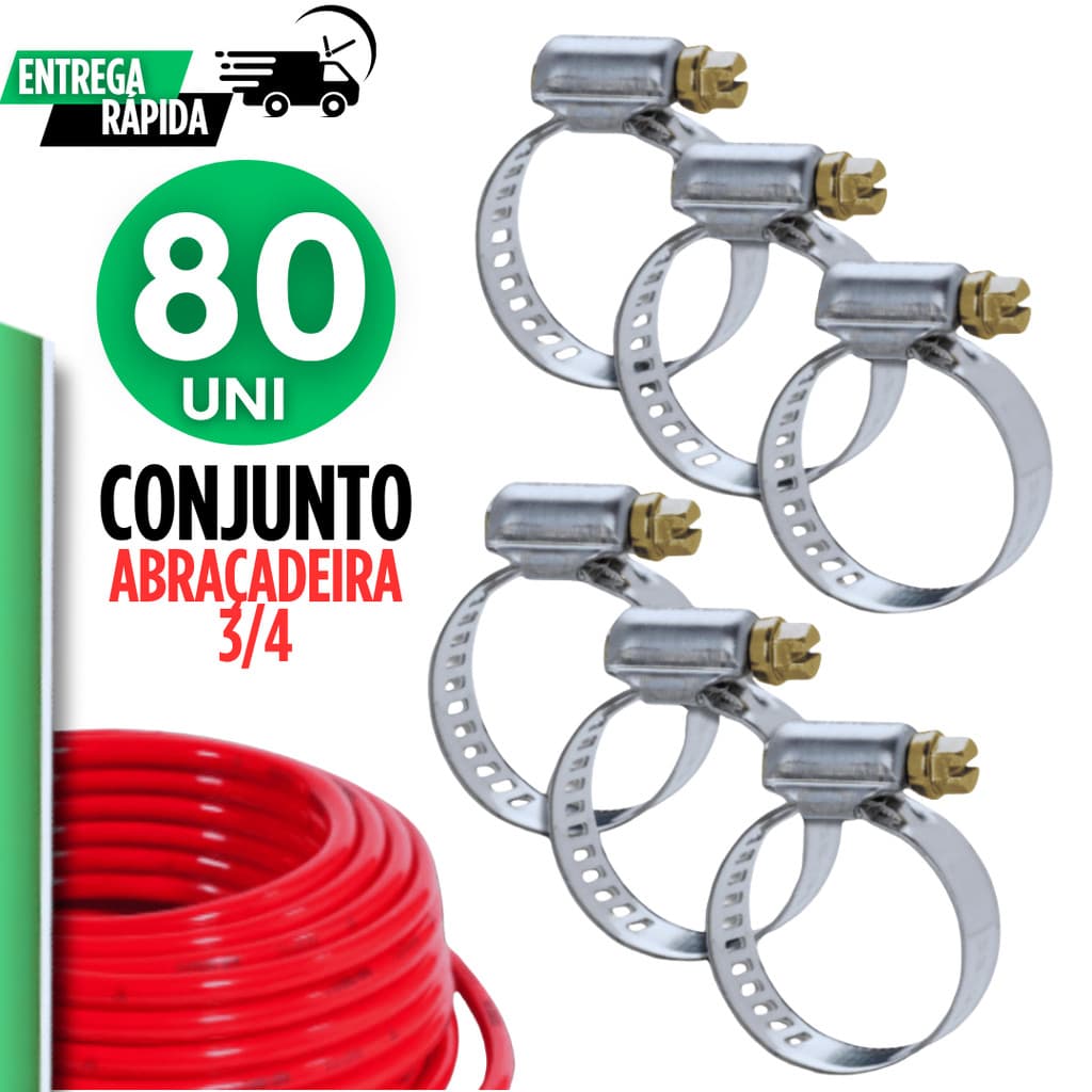 Jogo 80 Abraçadeiras Americana  3/4 de Inox Vazado e Parafuso para Mangueiras de Gás e Jardim
