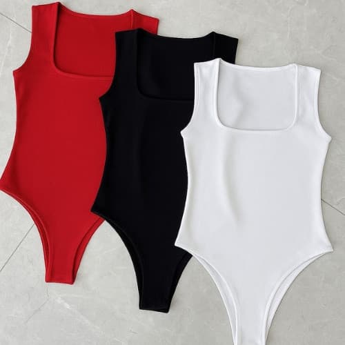 Kit Com 3 Body Collant Feminino Básico Com Decote Quadrado Têndencia Blogueira