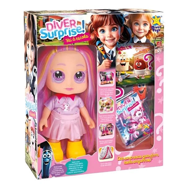 Boneca Diver Surprise Vai A Escola Roupa Unicornio Divertoys