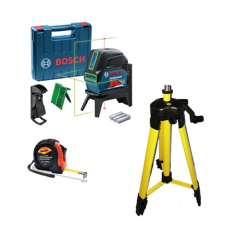 Nivel A Laser em linhas Verdes vertical e horizontal Bosch modelo Gcl215g 15m + Tripé e trena manural