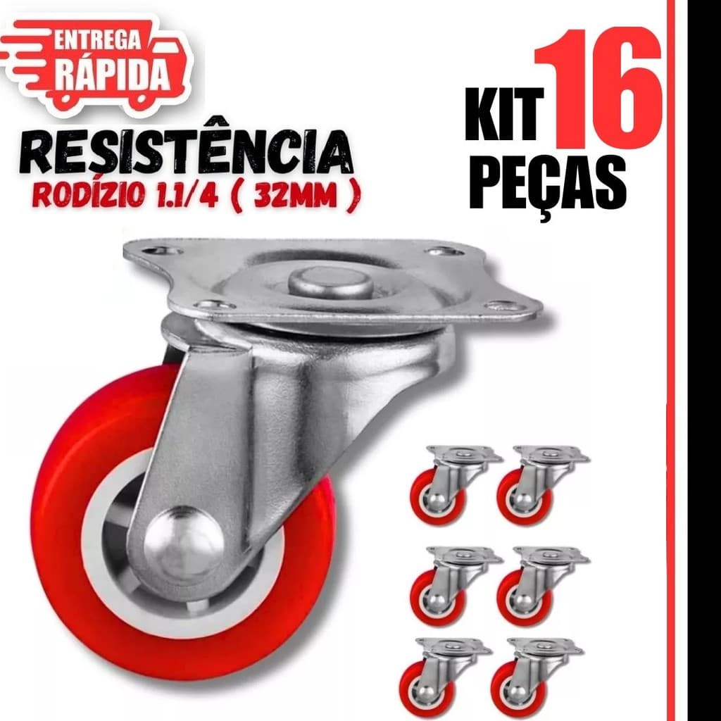 Kit 16/12/8 Rodinhas Para Móveis 3,2cm Rodízio 1.1/4Giratório Anti Ruído De Silicone Resistente Prático