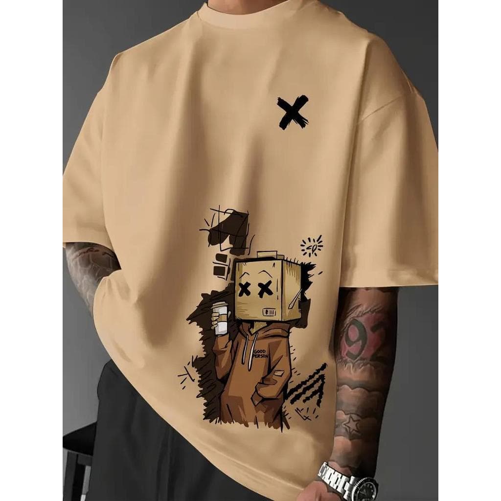 Camiseta Masculina Algodão Premium Adulto Plus Size Infantil Stretwear Over Moda Good Person Homem Caixa Papelão Cartoon