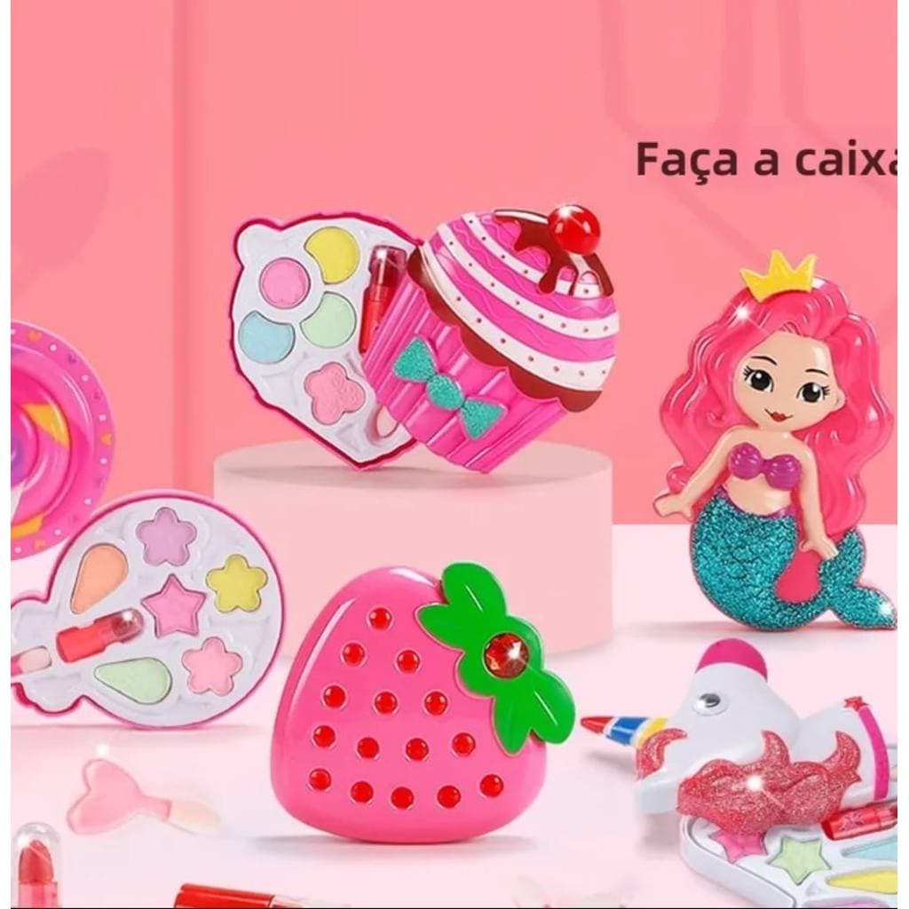 Maleta de maquiagem completa Infantil princesinha temas variados com baton sonbra sao aliatorios modelos sortidos