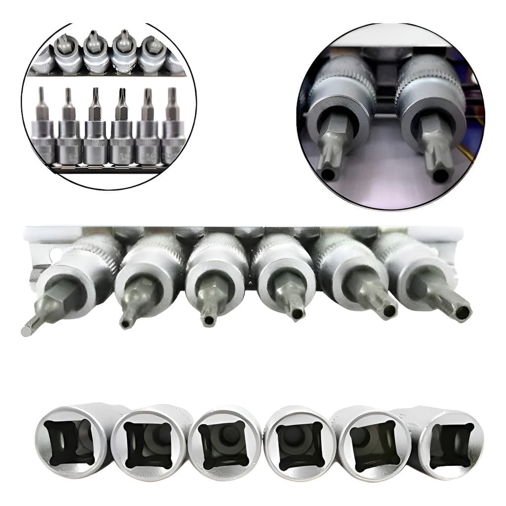 Jogo Soquete Bits Torx Curto 3/8 Profissional 6 Pçs c/guia