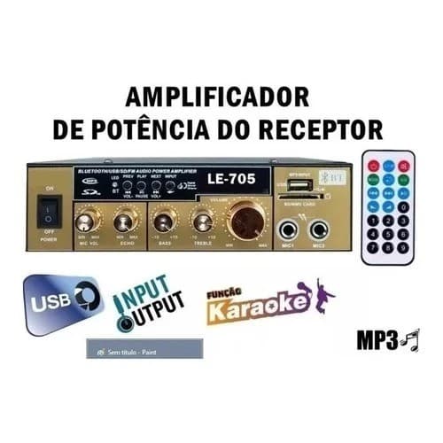 Amplificador Áudio Receiver Bluetooth Som 120v Usb Le-705