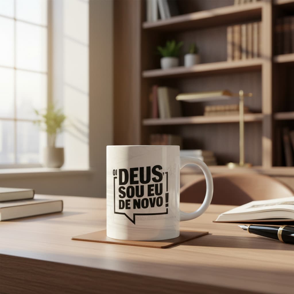 Caneca Porcelana Oi Deus Sou Eu De Novo!