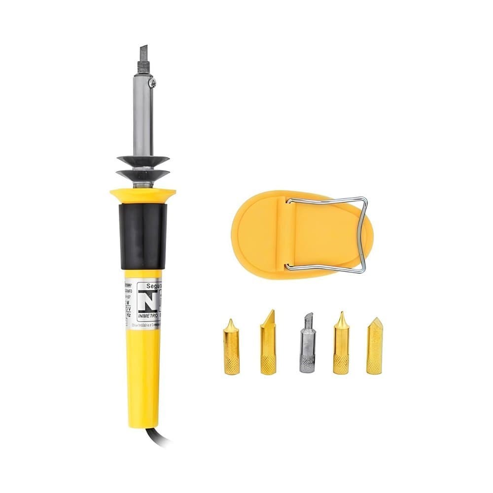 PIRÓGRAFO E FERRO DE SOLDA 2 EM 1 COM 6 PONTAS WESTERN COM CABO PLÁSTICO 30W 127V