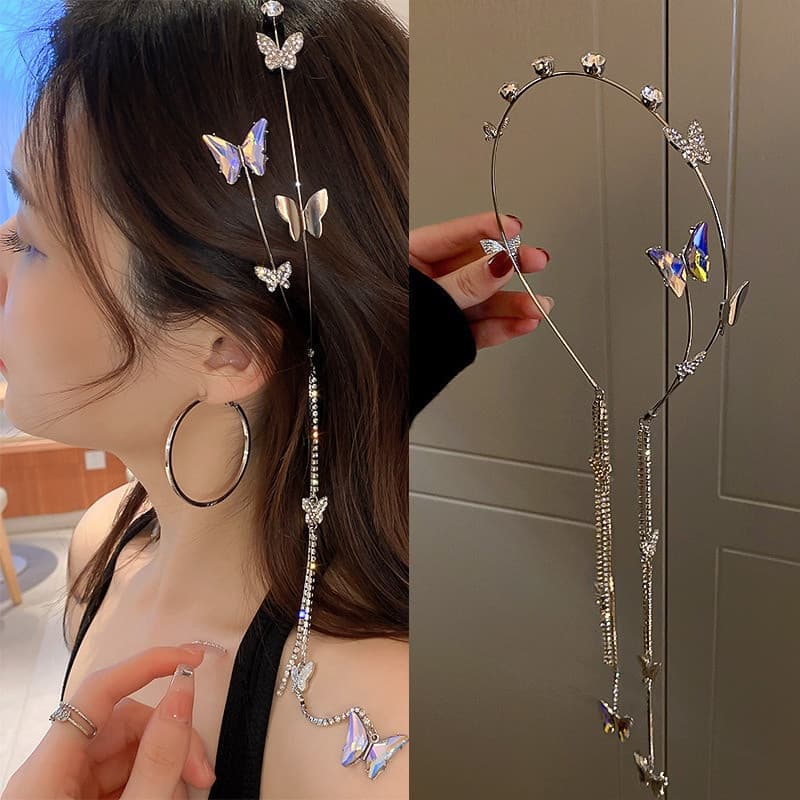 Cristal Borboleta Flash Diamante Franja Bandana Doce Menina Todos Sair Acessórios De Cabelo