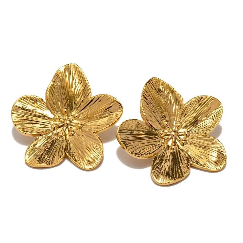 Brinco Flor Detalhada Chapinha Banho Ouro 18K