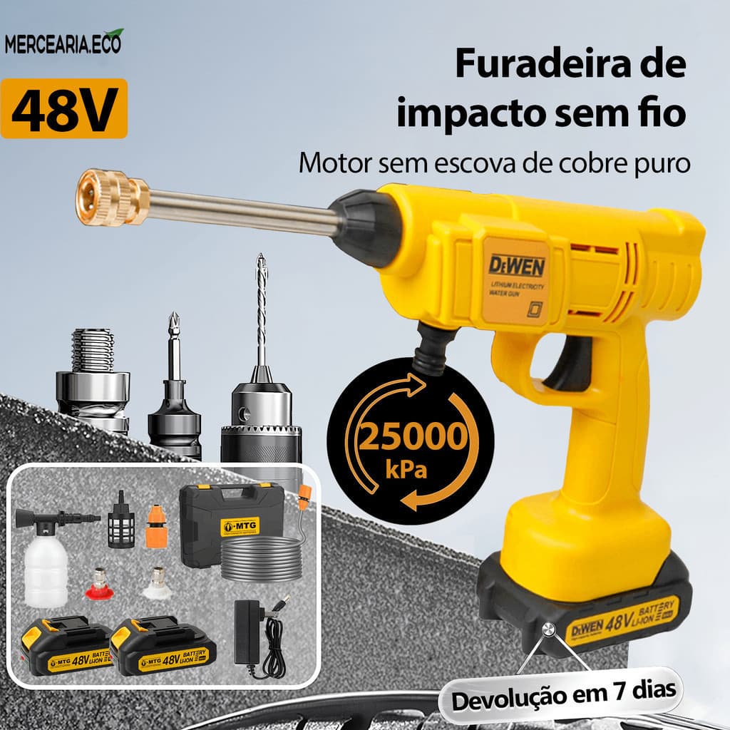 Lavadora de Alta Pressão Portátil Recarregável 48V com 2 Baterias e Maleta Compacta Potente para Carro e Jardim