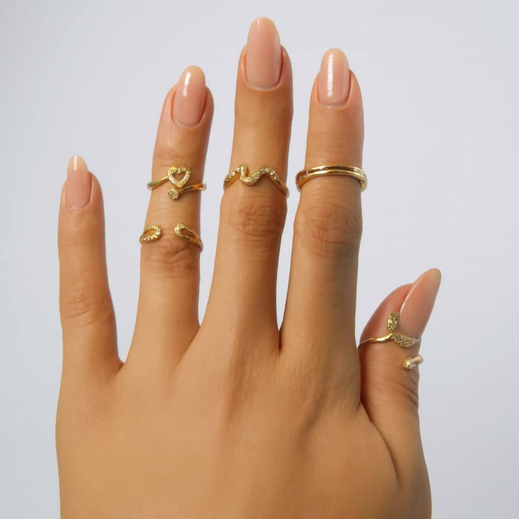 Kit 5 Anéis Falange Femininos Delicados – Folheados em Prata e Dourado
