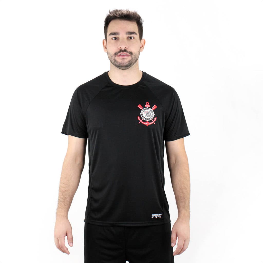 Camiseta de Time Coimbra Corinthians Raglan Preto - Masculino