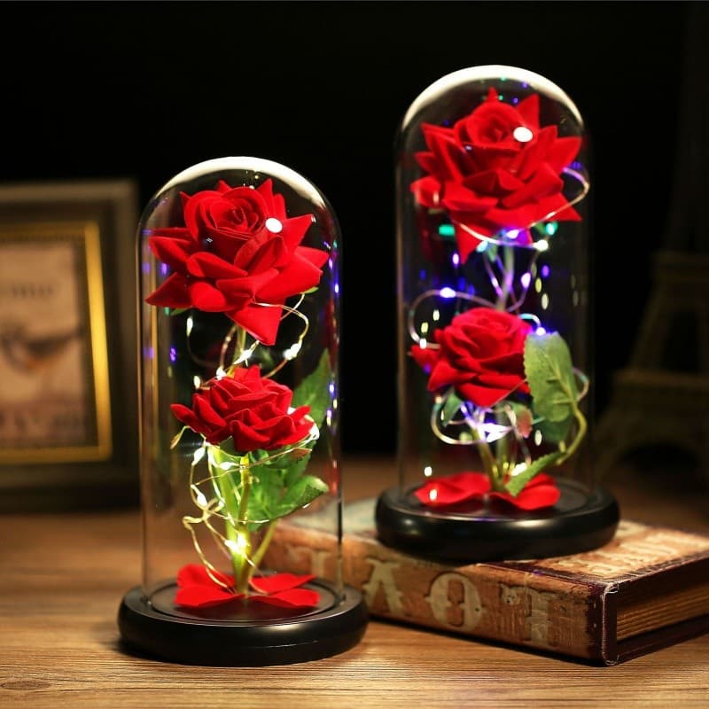 Flor De Folha De Luz LED Rosa Eterna Em Vidro-Presente Para Namorada , Dia Dos Namorados Das Mães E Noivas