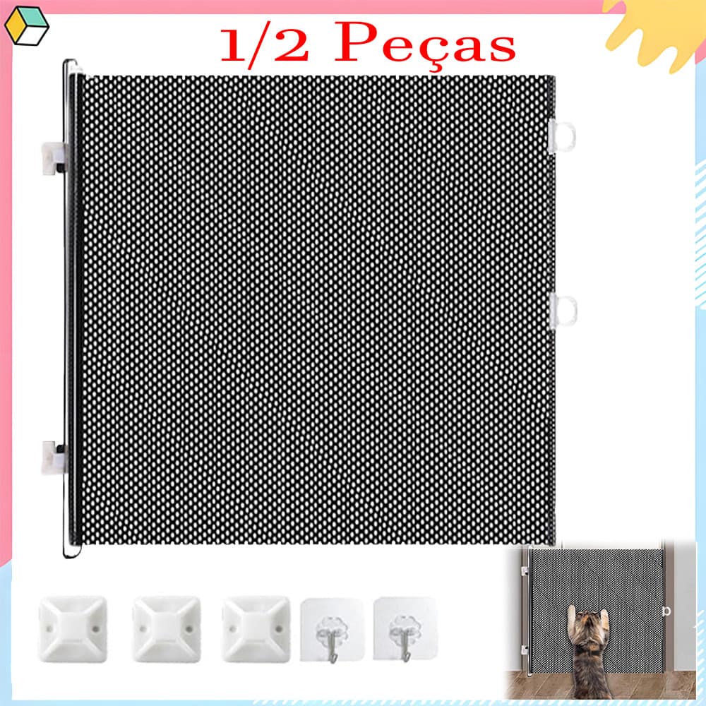 1/2 Peças Portão Tela Retrátil Segurança 125 x 50 cm - Cerca Cercadinho Portãozinho Infantil Bebê Criança Pet Cachorro