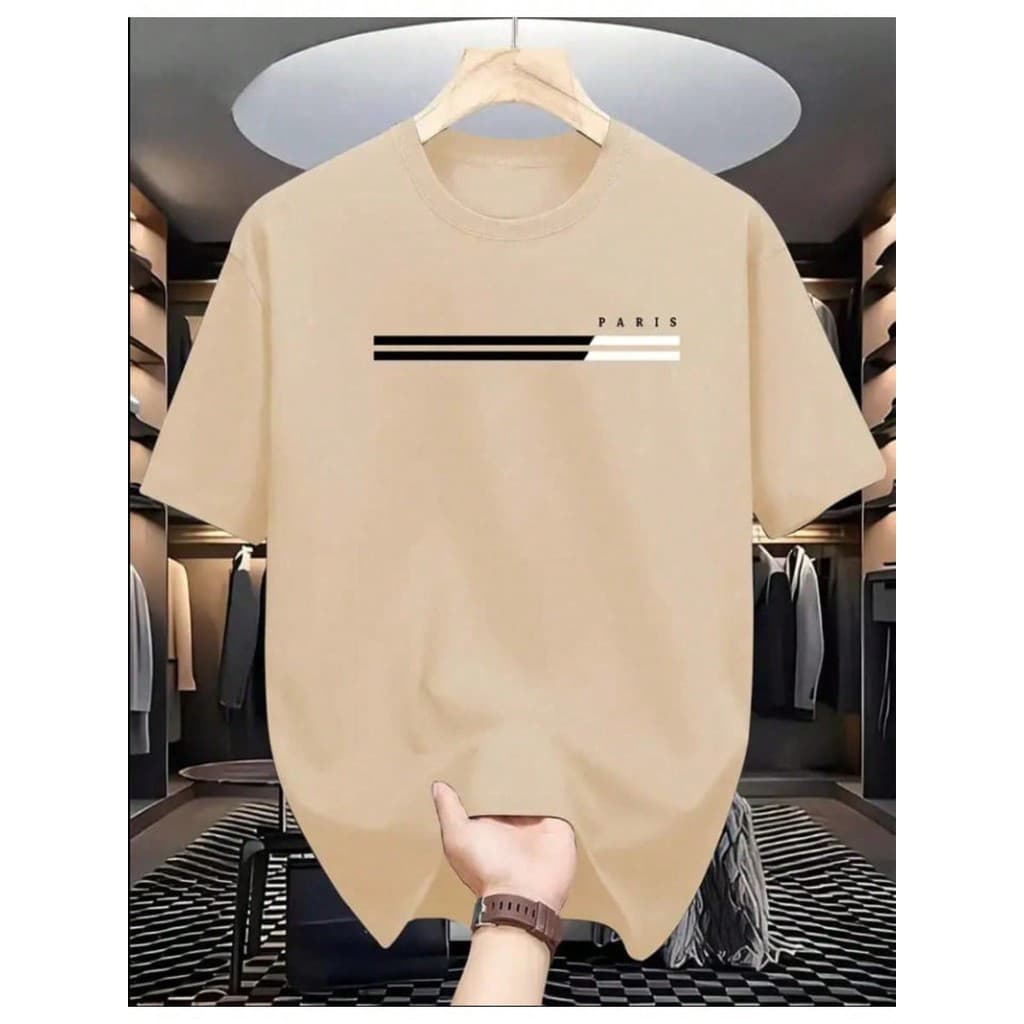 Camiseta Paris Masculina – 2 Faixas Laterais, 100% Algodão, Manga Curta Premium