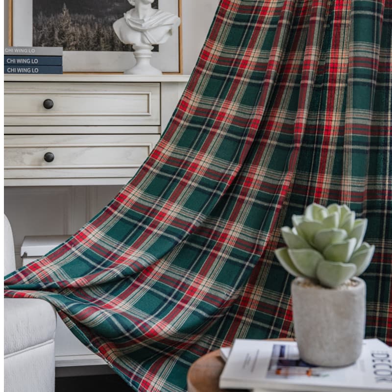 Verde Verificação Xadrez Cortinas Estilo Fazenda Gingham Cortina Natal Decorativo Ajustável Tons Haste Bolso Janela Sane