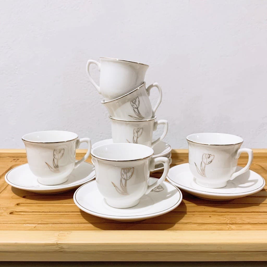 Conjunto De Xicaras Com Pires De Cafe Porcelana Kit 12 Pecas Luxo Cerâmica Presente Black Friday