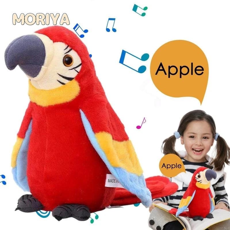 Brinquedo de Pelúcia Papagaio Falante com Função de Voz e Gravação, Brinquedo Eletrônico Educacional Repetidor para Cria